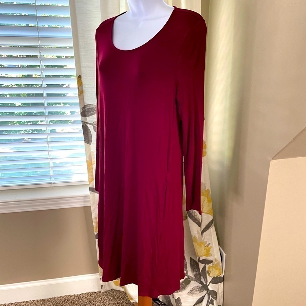 Nwt Mud Pie Jocelyn Jersey Dress Burgundy W/Front Pockets Womens Size Medium